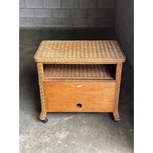 1980s Coastal Style Wicker Cabinet on Casters For Sale - Image 9 of 9