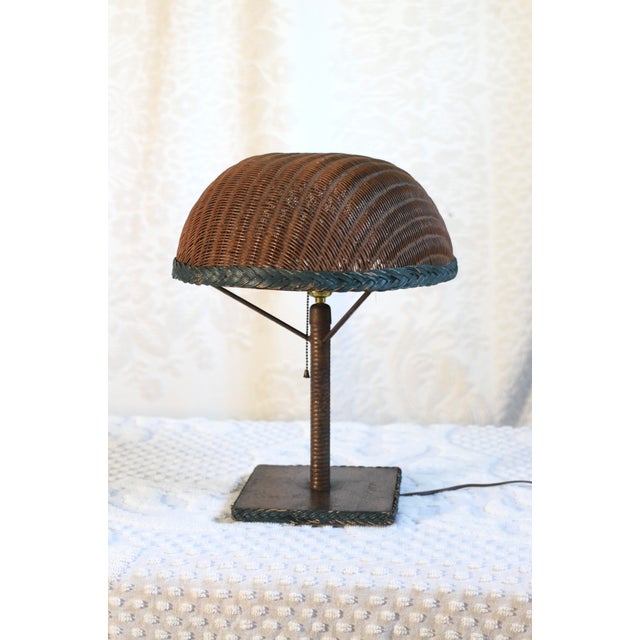 Early 20th Century Wicker Lamp With Matching Shade For Sale - Image 9 of 10