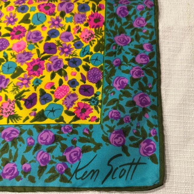 A 1980s Floral Print Silk Scarf by Ken Scott For Sale - Image 9 of 11