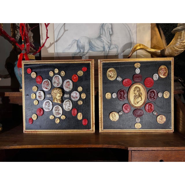 Grand Tour Pair of Venetian Baroque Style Gold & Silver Leaf Cameo Intaglio Classical Grand Tour Collection For Sale - Image 3 of 16