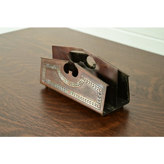 Heintz Art Metal Shop Heintz Arts & Crafts Sterling Silver on Bronze Letter Rack For Sale - Image 4 of 11