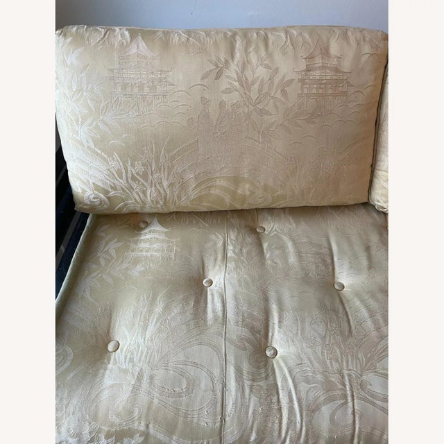 Wood Vintage Chinoiserie Silk Sofa Attributed to Michael Taylor For Sale - Image 7 of 13