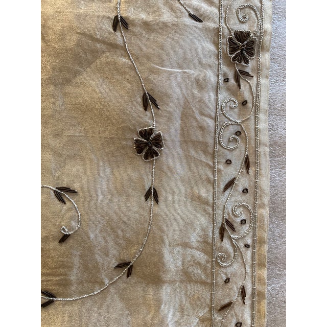 Sethi & Sethi Silver Pewter Clover Vine Zardosi Embroidered Silk Organza Decorative Table Runner For Sale - Image 10 of 11
