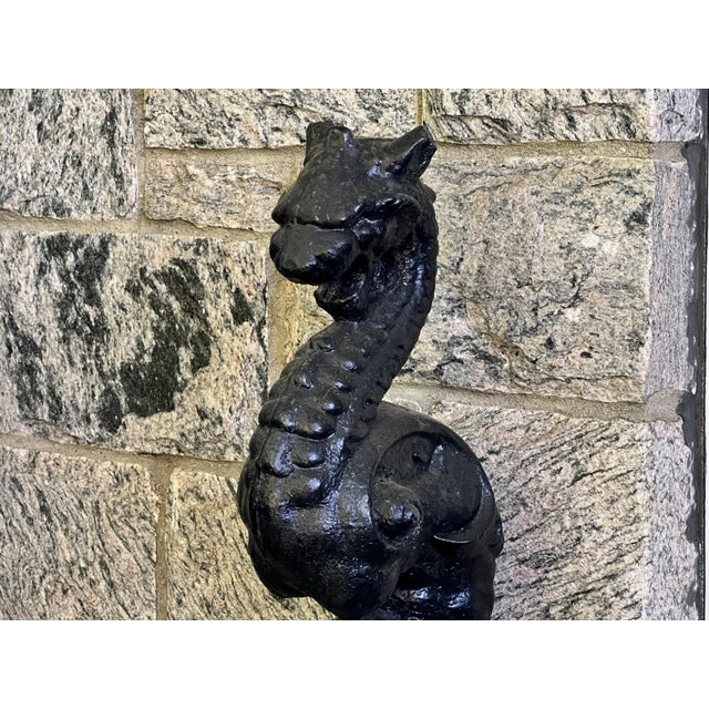 Victorian Antique Victorian Cast Iron Figural Dragon Architectural Ornamental Statutes—A Pair For Sale - Image 3 of 6