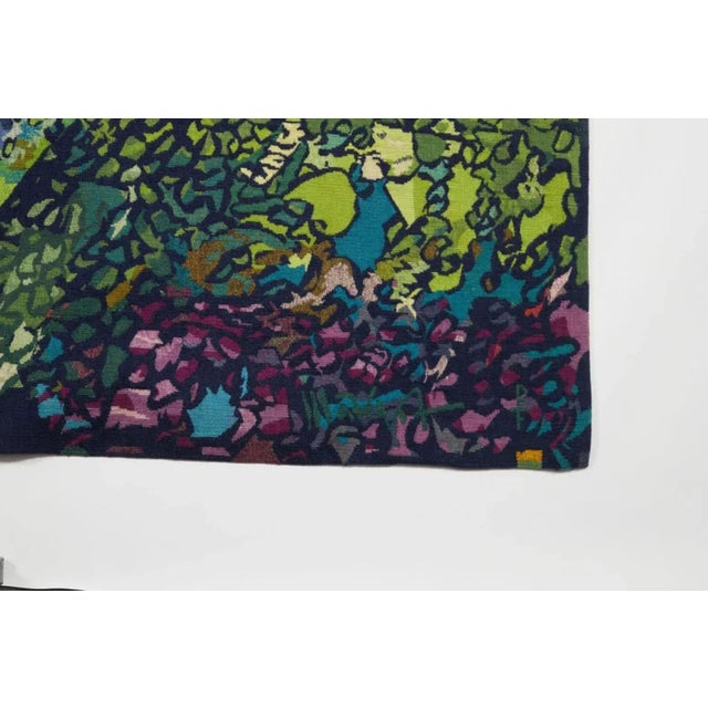 This 7x7 vintage French Aubusson square tapestry titled “Summer Light”, handwoven in wool and based on a cartoon by...