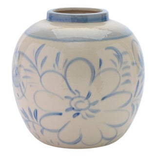 Floral Stoneware Vase 9.25"H For Sale