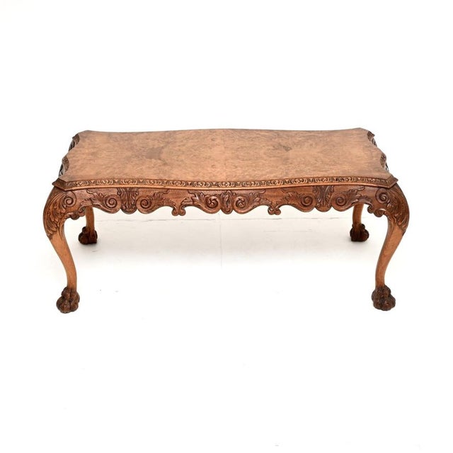 Brown Vintage Queen Anne Style Burr Walnut Coffee Table, 1920 For Sale - Image 8 of 8