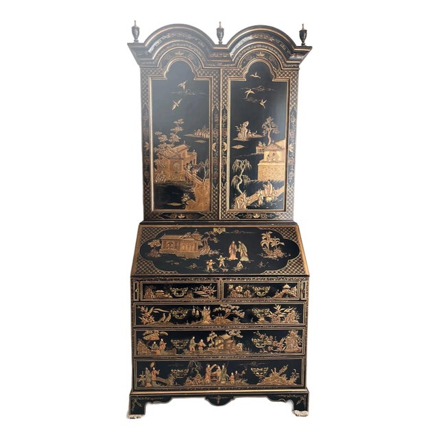 Georgian Furnishing Co. Black & Gold Chinoiserie Secretary Desk For Sale