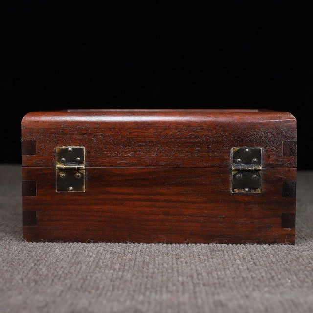 Late 20th Century Chinese Huali Rosewood Box With Burl Wood Panel For Sale - Image 5 of 10