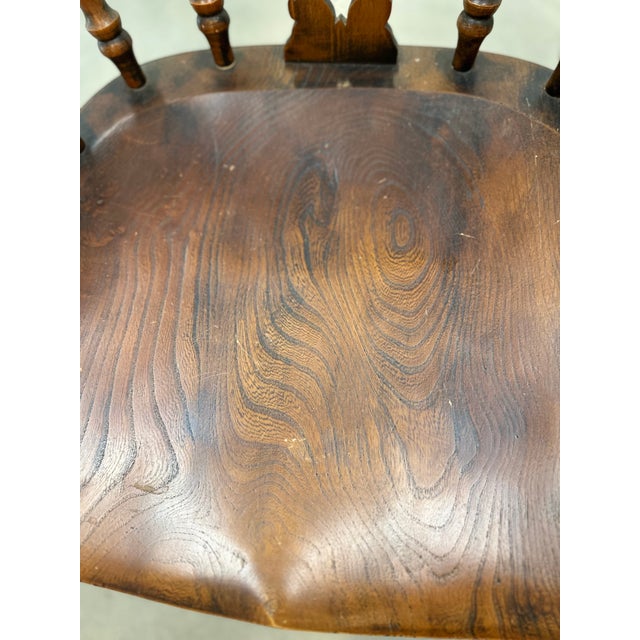 Early 20th C Windsor Chair Pair Set of Two Elm Wood England Arms Antique Vintage For Sale - Image 16 of 18