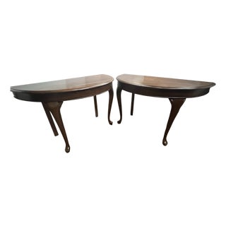 Pair of English Queen Anne Style Oak Console Tables / Convertible Dining Table, Early 1900s For Sale