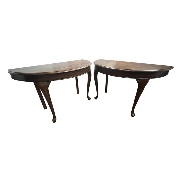 Pair of English Queen Anne Style Oak Console Tables / Convertible Dining Table, Early 1900s For Sale