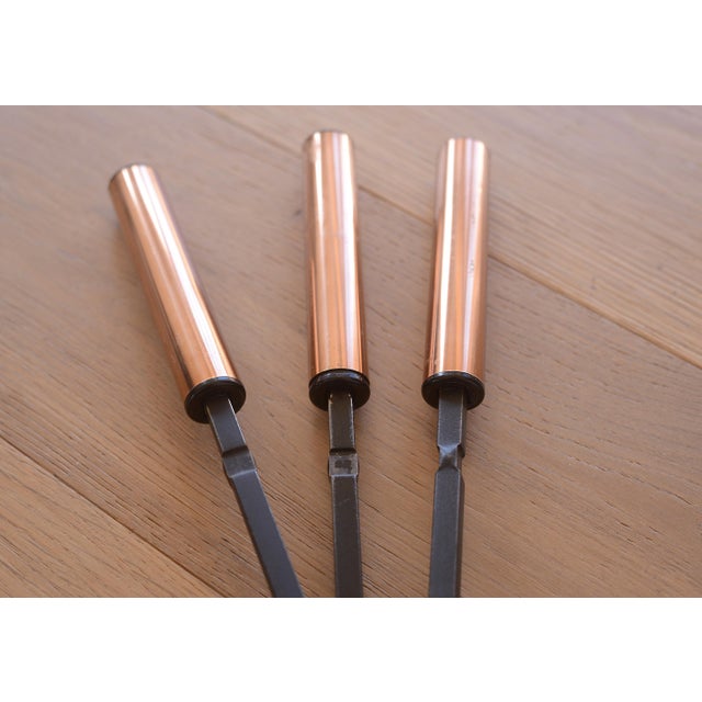 Mid Century Modern Copper & Cast Iron Fireplace Tool Set For Sale - Image 9 of 13