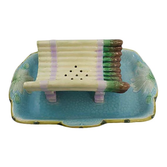Vintage Majolica Asparagus Dish For Sale