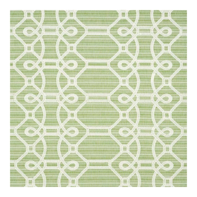 Schumacher Ziz Embroidery Fabric in Green For Sale