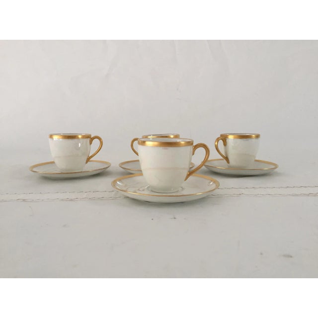 Vintage Thomas Pearl Luster White/Gilded Rim Demitasse Set - 4 Piece For Sale In New York - Image 6 of 6