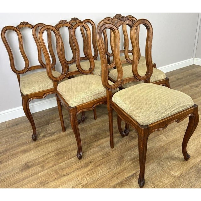 French Louis Style Oak Dining Chairs with Upholstered Seats, Set of 6 For Sale - Image 4 of 16
