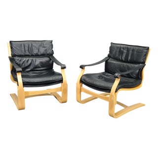 Leather Lounge Chairs attributed to Åke Fribytter for Nelo Kroken, 1960s, Set of 2 For Sale