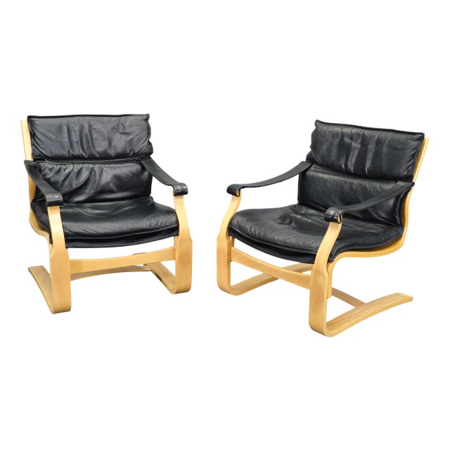 Leather Lounge Chairs attributed to Åke Fribytter for Nelo Kroken, 1960s, Set of 2 For Sale