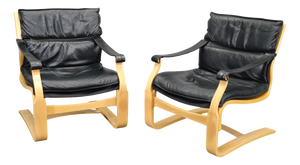 Leather Lounge Chairs attributed to Åke Fribytter for Nelo Kroken, 1960s, Set of 2