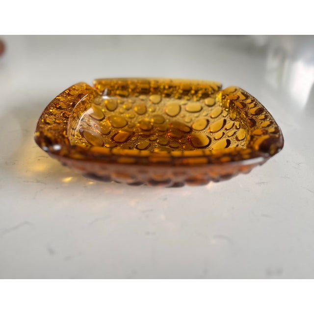 Amber 1970s Libbey Pebble Beach Glass Ashtray in Amber For Sale - Image 8 of 8