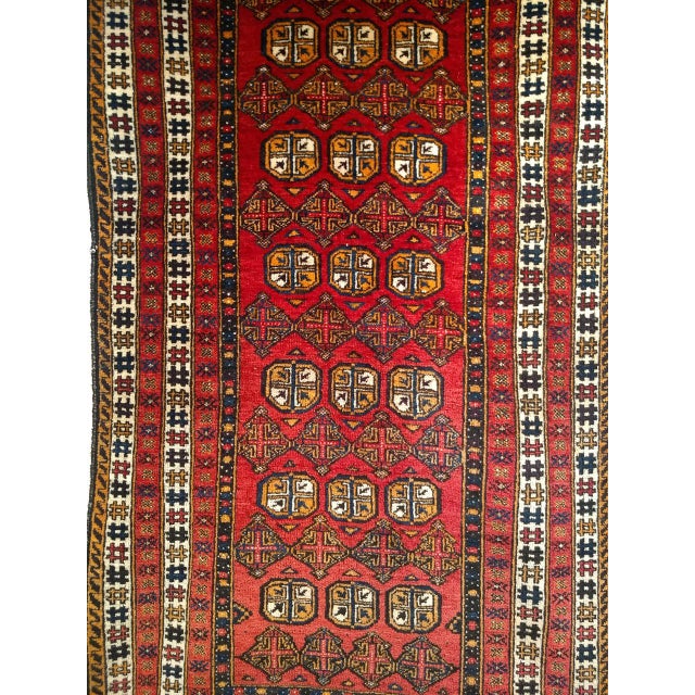 Vintage Turkmen Area Rug with Geometric Medallions Design in Red For Sale - Image 4 of 9