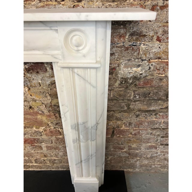 Victorian 19th Century Carrara Marble Bullseye Fireplace Mantelpiece - Missing Top Shelf Piece For Sale - Image 3 of 10