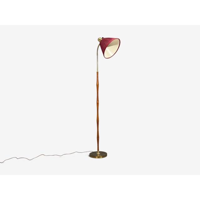 1950s Eae, Swedish Modern, Adjustable Floor Lamp, Teak, Brass, Sweden, 1950s For Sale - Image 5 of 12