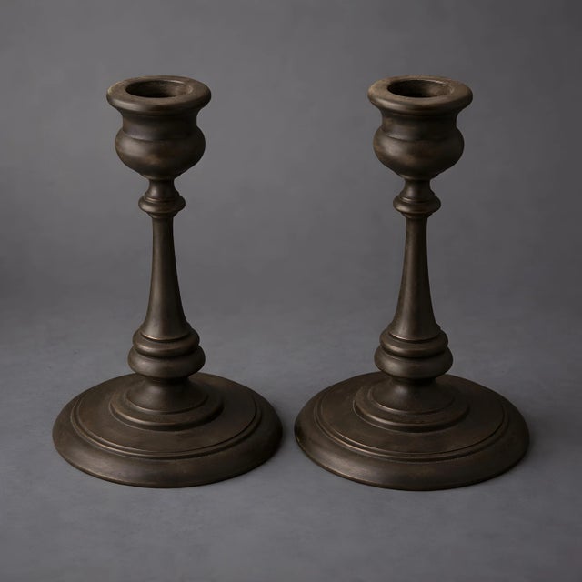 Antique Wood Hand-Carved Candlestick Holders Victorian Gothic Decor For Sale - Image 4 of 5