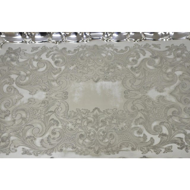 Mid 20th Century Vintage English Silver MFG Co Silver Plated Footed Serving Platter Bar Tray For Sale - Image 5 of 13