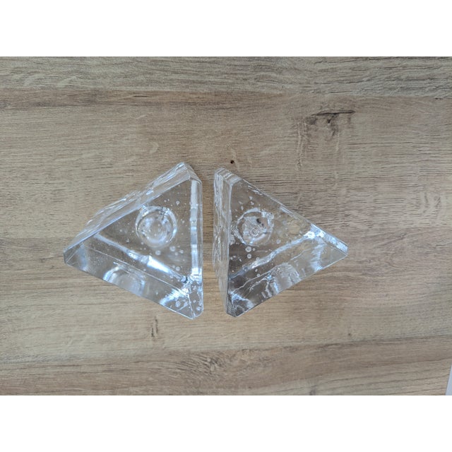 Pair of Ittala Finland Timo Sarpaneva Arkipelago Ice Block Glass Candle Holders MCM For Sale - Image 4 of 8