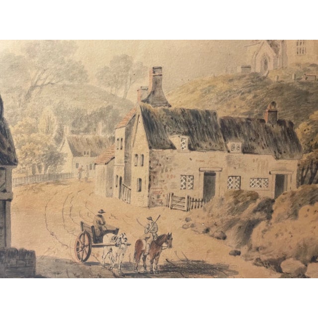 Brown Antique 19th Century Landscape Village Realism Watercolor Painting Country For Sale - Image 8 of 11