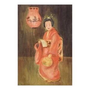 Vintage Japanese Woman Gouache Painting