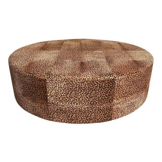 Vintage French Ottoman Coffee Table Leopard Leather 1910s For Sale