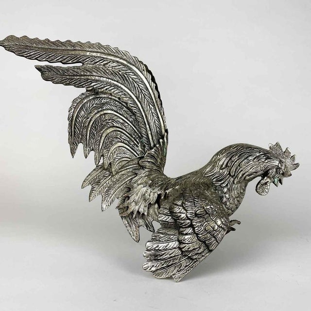 Bronze Cast Roosters in Silver, 1900s, Set of 2 For Sale - Image 6 of 11