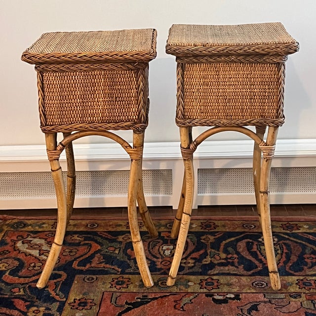 Vintage Coastal Rattan and Wicker Drink Table - Two Available, Sold Separately For Sale - Image 13 of 17