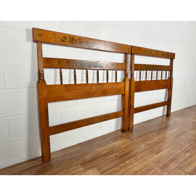 American 1990s Hitchcock Solid Maple Vintage Twin Stenciled Headboards - Pair For Sale - Image 3 of 9