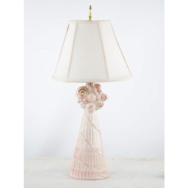 Vintage Mid-Century Ceramic Pink and White Table Lamp | Chairish