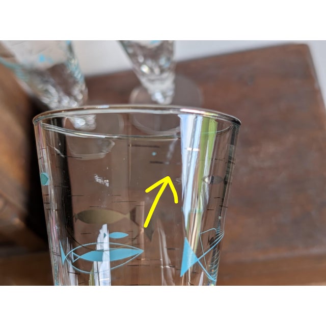 Vintage Mediterranean Atomic Fish Pilsner Glasses by Libbey ~ Set of 8 ~ Mid-Century Modern, Aqua Blue and Black With Platinum Trim For Sale - Image 10 of 15