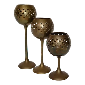 1970s Mid-Century Modern Solid Brass Nesting Candle Holders- Set of 3