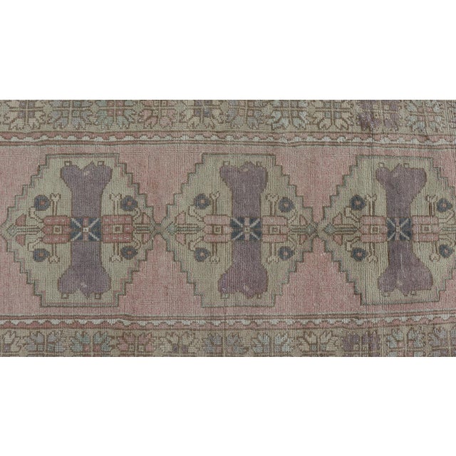 Textile Turkish Vintage Oushak Runner With Medallion's in Pink, Gray, and Light Yellow 2'11 X 8'9 For Sale - Image 7 of 9