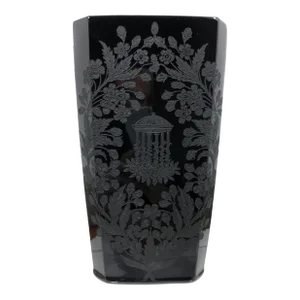 1930s Paden City Utopia Pattern Ebony Black Glass Etched Vase