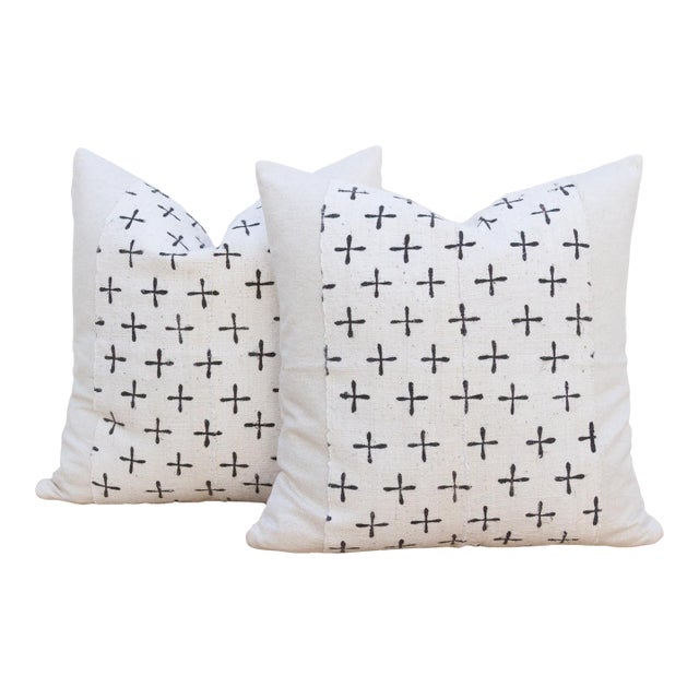 Pair of Earthen African Mudcloth Throw Pillows For Sale