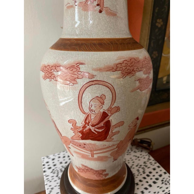 Vintage Red Asian Crackle Glaze Lamp in the Style of Norman Perry For Sale - Image 4 of 10