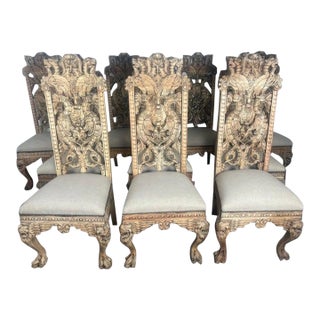 Set of Ten Gothic Style Carved English Dining Chairs For Sale