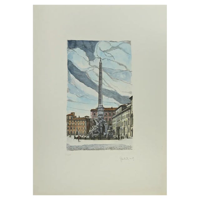 Giuseppe Malandrino, Fontana dei Quattro Fiumi, Etching, 1970s For Sale