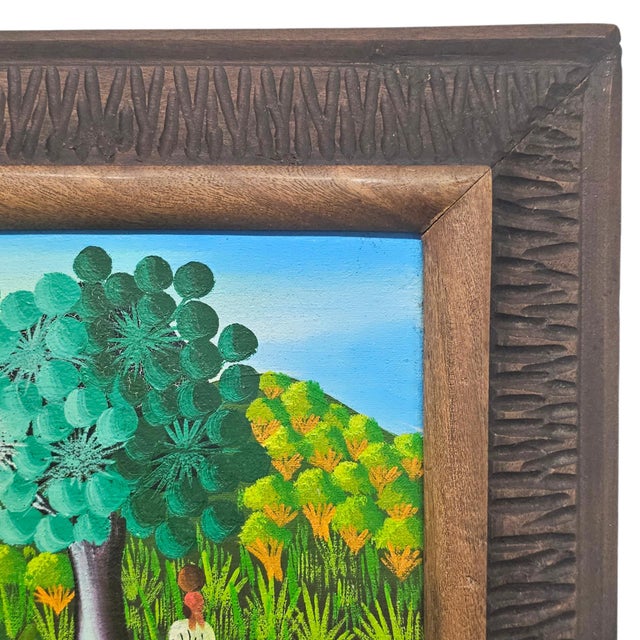 Signed W. Coulano Haitian Naïve Village Landscape Painting 26" For Sale - Image 4 of 10