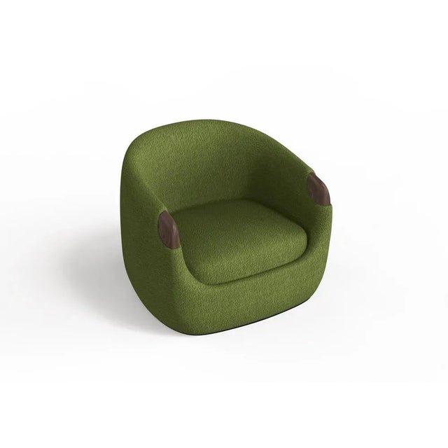 Contemporary Modern Bubble Armchair in Green Boucle and Walnut by Javier Gomez For Sale - Image 3 of 5