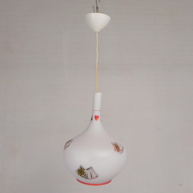 Murano Pendant Lamp with Playing Card Images in Opaline Glass, 1960s For Sale - Image 8 of 18