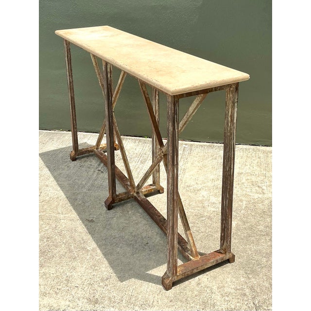Vintage Patinated Metal and Stone Console Table For Sale - Image 12 of 12